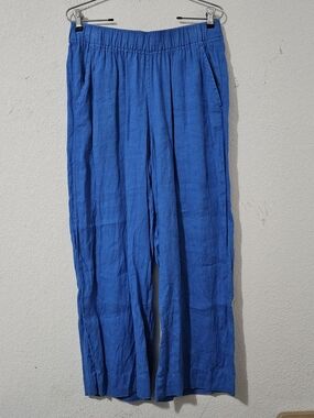 Tahari Wide-Leg 100% Linen Pants in Cobalt Blue Size Medium